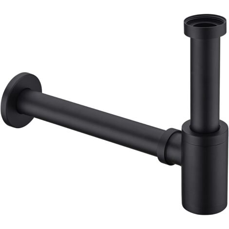 Piletta per lavandino in ottone con giunto scorrevole regolabile da 1,25" e sifone a P, scarico decorativo a parete, nero opaco