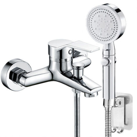 Rubinetto per vasca con doccetta, miscelatore monocomando per vasca con 5 modalità, 1 tubo flessibile, per bagno con vasca, argento