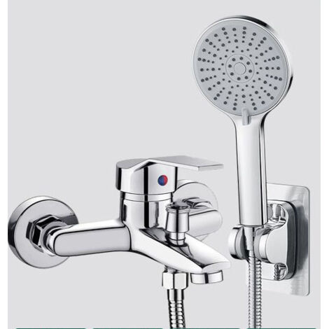 Miscelatore per vasca, miscelatore per doccia/vasca monocomando con tubo flessibile, doccetta a 3 getti, argento