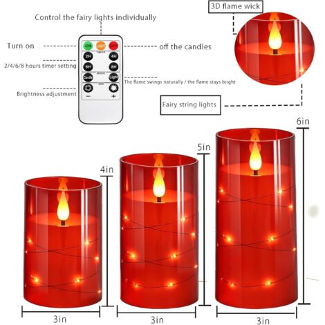Set 3 Candele Natalizie LED A Stella Di Natale – Rosse – Con Telecomando E Timer – Senza Fiamma
