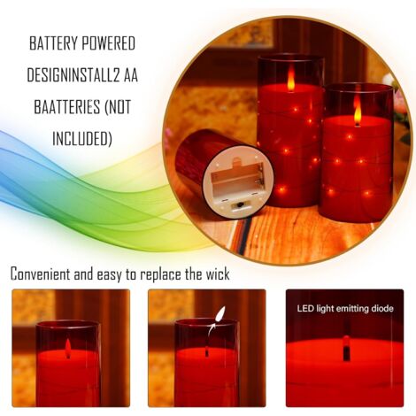 Eywamage Candela a 3 stoppini in vetro grigio fumo senza fiamma con telecomando, grande candela a pilastro a LED da 15,2 x 15,2 cm, funzionamento a batteria, tremolante