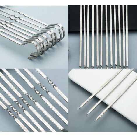 Set Di 6 Spiedini Piatti In Acciaio Inox Con Manico In Legno Per Barbecue 42 Cm 86395223