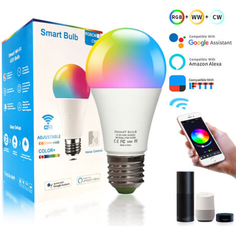 Lampada LED Smart WiFi E27 [4 pezzi] - Luce bianca e colorata - Controllo tramite app e voce - Dimmerabile - Illuminazione intelligente - Lampadina intelligente - Lampada notturna - Lampade per soggio (1/5)