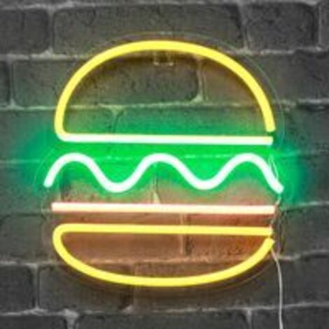 Neon Hamburger 30cm - Lampada da parete a LED con spina e interruttore on/off - Decorazione per la cameretta dei bambini o per l'arredamento (1/5)