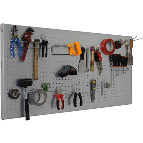 SimonRack Panneau Mural Perforé Porte-Outils avec 25 Crochets – 400x1200x35 mm – Acier Grigio – Simonwork