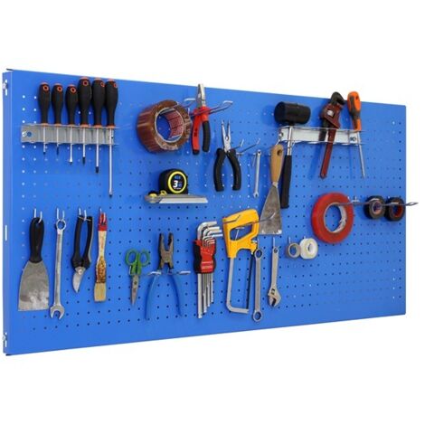 SimonRack Panneau Mural Perforé Porte-Outils avec 25 Crochets – 600x1200x35 mm – Acier Blu – Simonwork