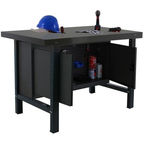 SimonRack Banco da Lavoro con Armadietto in Metallo – Piano in Acciaio 35 mm – Portata 600 kg – 830x1200x730 mm – Tavolo Fai da Te – Antracite – BT-6