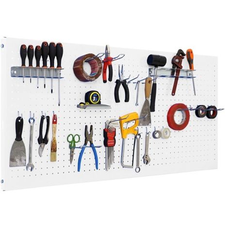SimonRack Panneau Mural Perforé Porte-Outils avec 25 Crochets – 600x1200x35 mm – Acier Bianco – Simonwork