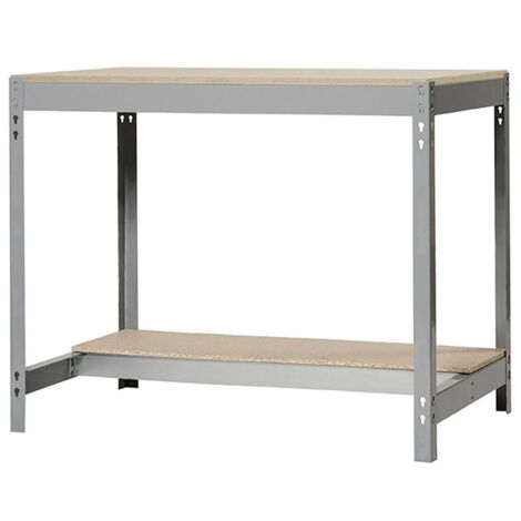 SimonRack Banco da Lavoro da Officina, Portata 400 kg, 842x910x610 mm, Tavolo da Lavoro, Grigio/Legno – Bt-0