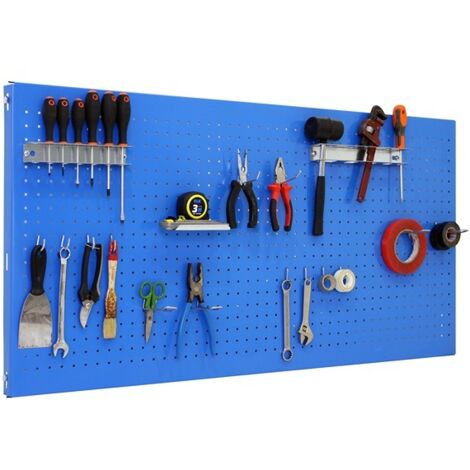SimonRack Panneau Mural Perforé Porte-Outils avec 17 Crochets – 600x1200x35 mm – Acier Blu – Simonwork
