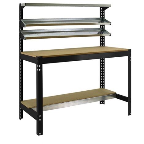 SimonRack Banco da Lavoro con 3 Ripiani Superiori – Portata 400 kg – 1445x910x610 mm – Postazione Officina Fai da Te – Antracite/Legno – Bt-1