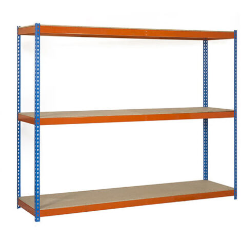 SimonRack Scaffale Industriale, 2000x1200x450 mm, 3 Ripiani in Legno, Portata 400 kg per Ripiano, Scaffale Carichi Pesanti, Blu/Arancione/Legno – Ecoforte