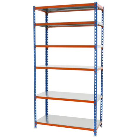 SimonRack Scaffale Portaoggetti, 2500x900x300 mm, 6 Ripiani, Portata 180 kg per Ripiano, Metallo, Scaffale da Garage, Blu/Arancione/Zincato – Simonclick (1/3)