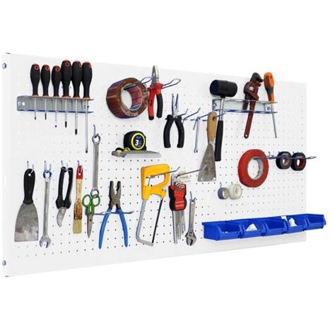 SimonRack Panneau Mural Perforé Porte-Outils avec 30 Crochets – 600x1200x35 mm – Acier Bianco – Simonwork