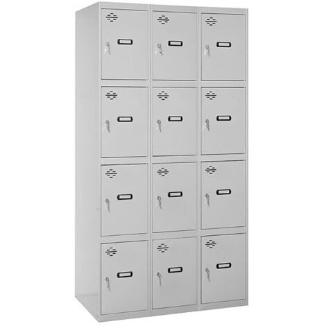 SimonRack Armadietto Spogliatoio Metallico 12 Ante, 3 Moduli, 1800x900x500 mm, Serratura con Chiave e Areatori, Grigio armadietto - Simonlocker (1/3)