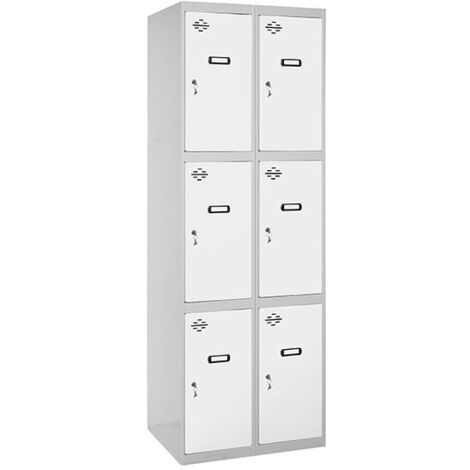 SimonRack Armadietto Spogliatoio Metallico 6 Ante, 2 Moduli, 1800x600x500 mm, Serratura con Chiave e Areatori, Grigio/Bianco - Simonlocker (1/3)