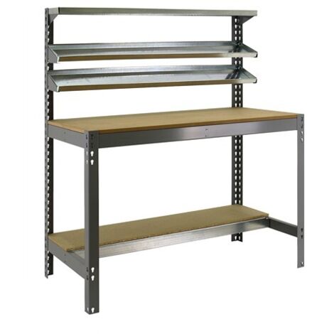 SimonRack Banco da Lavoro con 3 Ripiani Superiori – Portata 600 kg – 1445x1210x610 mm – Postazione Officina Fai da Te – Grigio/Legno – Bt-1