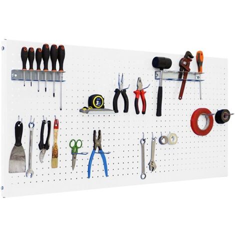 SimonRack Panneau Mural Perforé Porte-Outils avec 17 Crochets – 400x900x35 mm – Acier Bianco – Simonwork