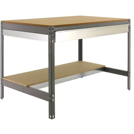 SimonRack Banco da Lavoro da Officina, Portata 600 kg, 842x1510x760 mm, Cassetto e Ripiano, Tavolo da Lavoro, Grigio/Legno – Bt-0