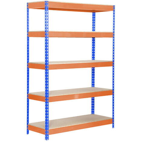 SimonRack Scaffale Industriale, 2000x1000x450 mm, 5 Ripiani in Legno, Portata 300 kg per Ripiano, Scaffale Carichi Pesanti, Blu/Arancione/Legno – Bricoforte (1/3)
