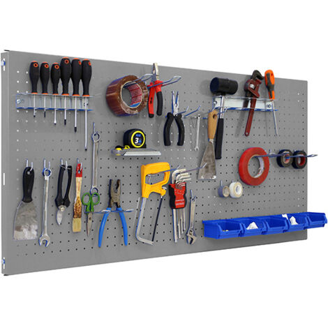 SimonRack Panneau Mural Perforé Porte-Outils avec 30 Crochets – 600x1200x35 mm – Acier Grigio – Simonwork