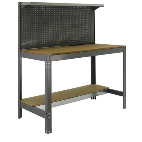 SimonRack Banco da Lavoro con Pannello Forato e Ripiano Superiore – Portata 600 kg – 1445x1510x610 mm – Tavolo Officina Fai da Te – Grigio/Legno – BT-3