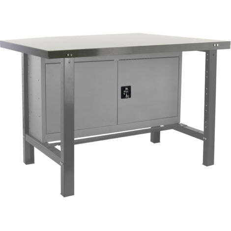 SimonRack Banco da Lavoro con Armadietto in Metallo – Piano in Acciaio 35 mm – Portata 600 kg – 830x1800x730 mm – Tavolo Fai da Te – Grigio – BT-6 (1/3)