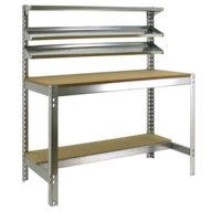SimonRack Banco da Lavoro con 3 Ripiani Superiori – Portata 600 kg – 1445x1210x610 mm – Postazione Officina Fai da Te – Zincato/Legno – Bt-1