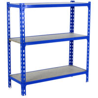 SimonRack Scaffale Portaoggetti, 1000x1000x400 mm, 3 Ripiani in Legno, Portata 150 kg per Ripiano, Scaffale da Garage, Blu/Legno – Maderclick