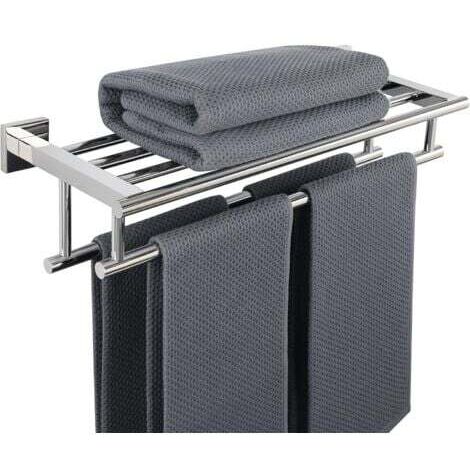 Toallero de pared doble con estante, 60 cm, acabado pulido, acero inoxidable SUS 304, EGZ8050-C - RWTowel Rack (1/5)