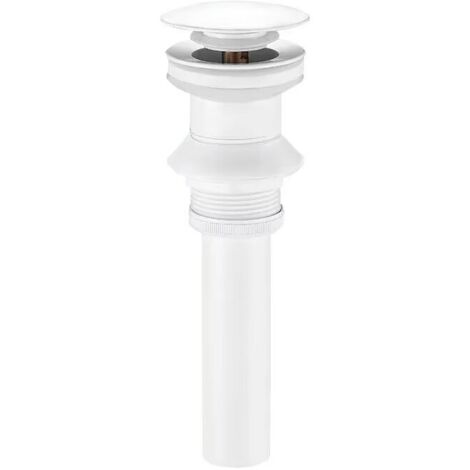Desagüe emergente blanco con rebosadero, tapón de desagüe emergente para encimera de tocador, tapón de desagüe emergente de latón revestido en blanco, tapón de desagüe para lavabo con botón pulsador y (1/5)