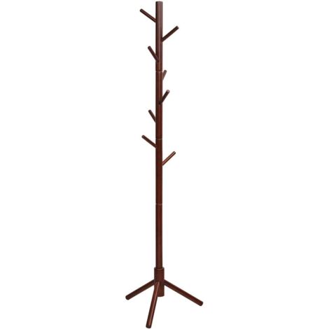 Perchero de pie de madera de caucho con 8 ganchos, altura ajustable, ideal para el hogar, la oficina y la entrada - RWCoat Rack