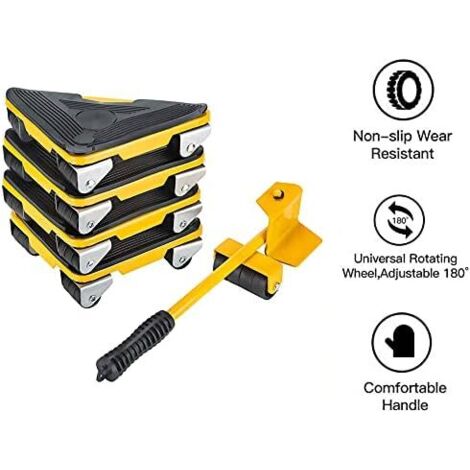 Ruedas Para Mover Muebles - Juego Con Elevador Y 4 Rodillos, Carga 500kg, Giro 360°, Color Rojo/Negro