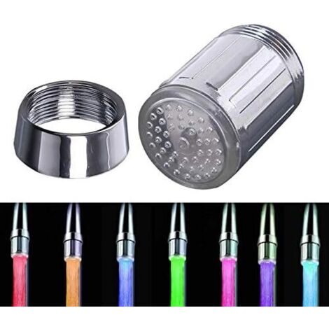 Aireador y regulador de caudal de grifo, grifo con LED de colores, grifo que cambia de color, cabezal de ducha, filtro de grifo, sin pilas (7 colores) - RWM, aireador y regulador de caudal para grifo (1/5)