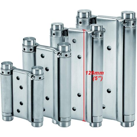 Bisagras de resorte de doble acción de acero inoxidable (126 mm) para puertas batientes. Bisagra de cierre automático para puertas de gabinetes de mostradores de cafeterías, bares y pubs de hasta 25 k (1/5)