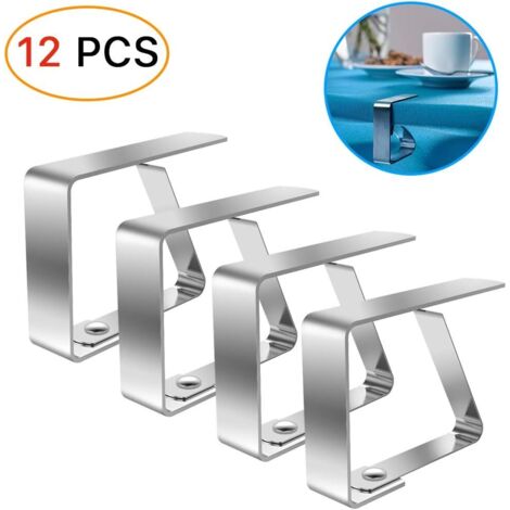 Pinzas para mantel, 12 unidades, de acero inoxidable, plateadas, ajustables, para mesas de 4 cm (1/4)