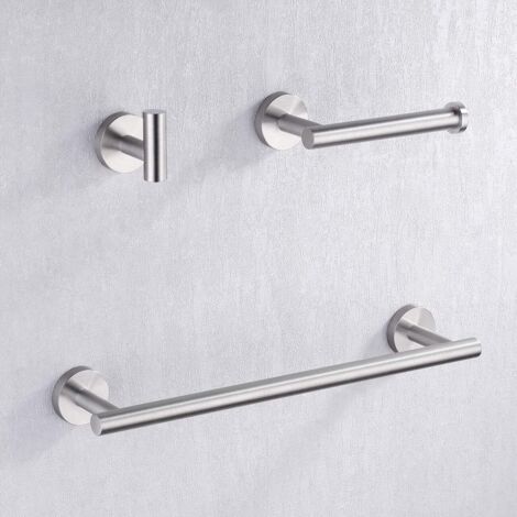 Toallero de 40 cm, portarrollos de papel higiénico, juego de 3 piezas, montaje en pared, acero inoxidable SUS304, acabado cepillado, LA202DG-32