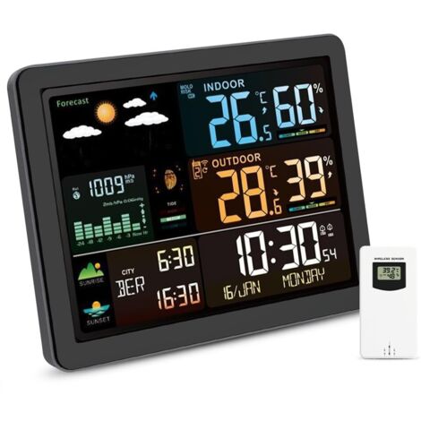 Thermomètre hygromètre avec prévisions météo, Station météo sans fil avec capteur extérieur (1/5)