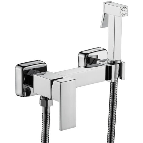Juego de rociador de bidé de mano para inodoro, juego de rociador de bidé de pared para baño, kit de rociador de bidé de cobre con agua caliente y fría, plateado
