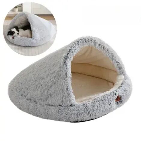 Cama para perros dos en uno: Caseta acogedora + manta, con forro impermeable  Peluche autocalentable para border collies, talla XXS [50 x 40 cm] (gris claro)