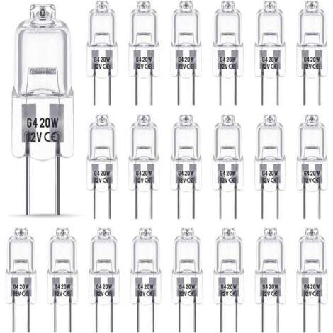 Bombilla halógena G4 de 12 V y 20 W, regulable, 2800 K, base bi-pin G4, cápsula transparente para lámparas de araña de cristal. (1/5)
