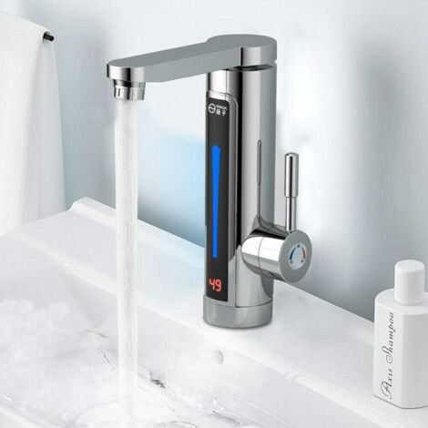 Grifo de cocina de acero inoxidable 304 de 3300 W y 220 V con calentamiento instantáneo, grifo ajustable de agua caliente y fría, grifo de baño con barra de cocina y pantalla LED. (1/5)