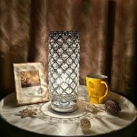 Lámpara de cristal, pantalla de lámpara de noche, lámpara de mesa de cristal plateada de moda creativa, para hotel, sala de estar, dormitorio, estantería, tocador (sin bombilla) - RW