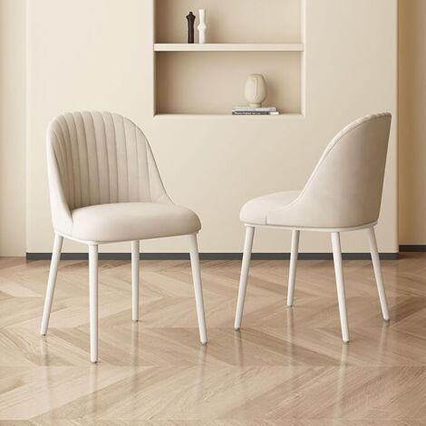 Chaise moderne blanche – Dossier à rayures ergonomique – Design épuré pour salle à manger et bureau – Confort optimal (1/5)