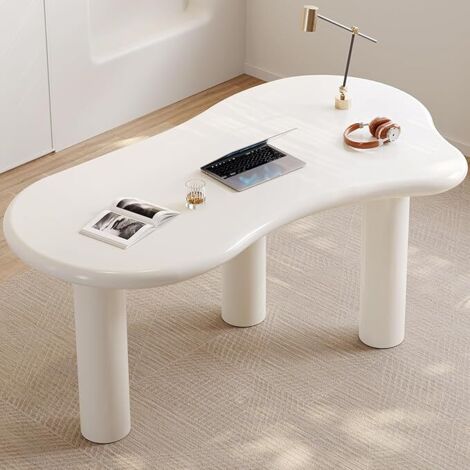 Bureau de bureau à domicile moderne de 65 pouces Bureau d'ordinateur blanc Table d'étude Console simple avec 3 pieds Grand bureau de jeu pour salle d'étude Iregular