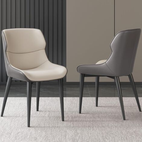 Lot de 2 chaises de salle à manger en cuir rembourrées – Dossier haut et pieds en métal – Pour salon, cuisine, chambre – Noir (1/5)