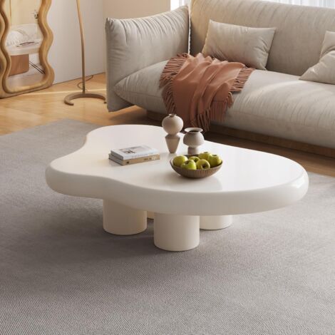 Table basse nuage moderne – 4 pieds – Surface lisse résistante aux rayures – Design élégant pour salon – Facile à nettoyer