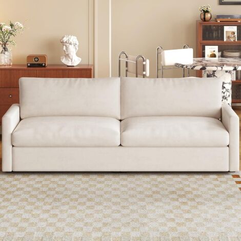 Canapé droit 2 places beige 74 pouces – Sièges profonds en velours doux – Coussins à ressorts – Pour petits espaces modernes
