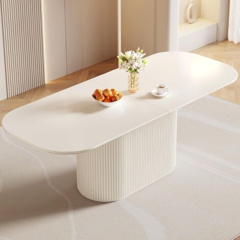 Table à manger ovale blanche 220 cm – Pour 4 à 8 personnes – Résistante aux températures élevées – Montage facile