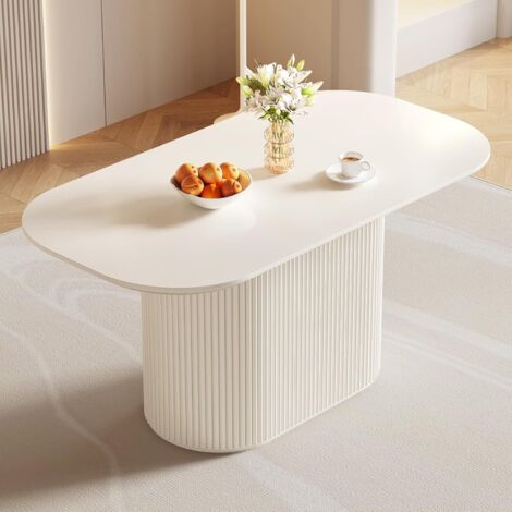Guyii vTable à manger ovale blanche de 160 cm pour 4/6 personnes, table de salle à manger moderne, résistante aux températures élevées et à l'usure, pour salle à manger, cuisine, montage facile
